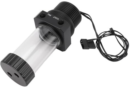 Jectse PC Water Pump Tank, G1/4 Liquid Water Cooling Radiator Acrylic Cylinder Water Reservoir Kit, 1100L/H 5900RPM 12V DIY Water Cooling Pump Noise Reduction 200ml Capacity (Black)