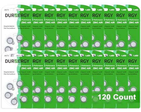 DURNERGY Size 675 Hearing Aid Batteries 120 Count, 1.45 Volt Zinc Air Batteries, ZA675 A675 PR44 Batteries Mercury Free