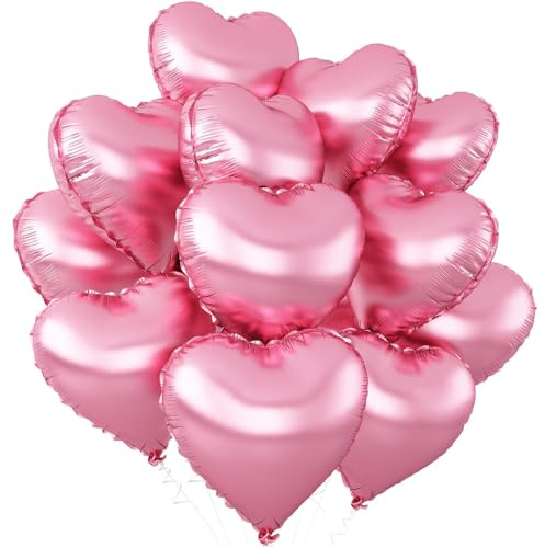 Pink Heart Balloons,12Pcs Light Pink Heart Shaped Foil Balloons,18Inch Helium Polyester Film Balloon for Birthday Baby Shower Anniversary Wedding Party Decorations