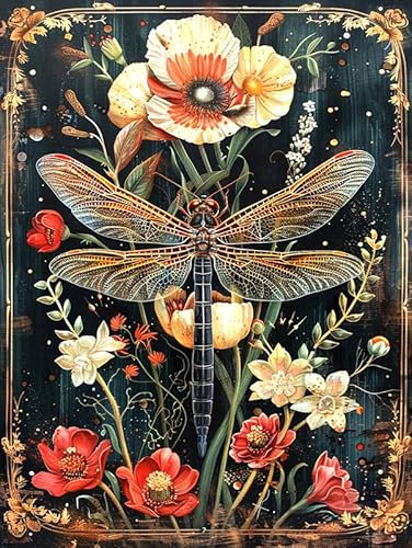 Bimkole DIY 5D Diamond Painting Zubehör Libelle, Blume Diamant Malerei Kit Voll Runde Bohrer Malen nach Zahlen Malerei Stickerei Kreuzstich Diamond Dekoration 30x40cm