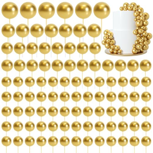 Morcheiong 114 Pcs Cake Balls Decorations Balloon Cake Topper Cake Insert Topper Foam Cake Topper Balls Cake Picks for Cake Decorations Birthday Party Wedding Anniversary (Gold)