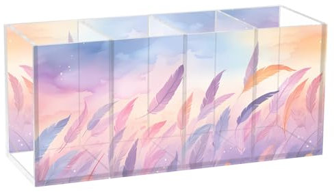 OWFKAY Stiftehalter aus Acryl, 4 Fächer, violette Pflanzen in Sternennacht, Bleistift-Organizer für Arbeitsplatte, Schreibtisch