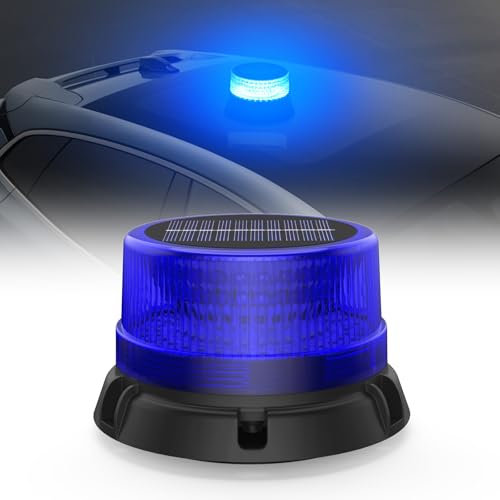 Fxlpower Solarenergie LED Rundumleuchte Akku mit 1,4 Meter USB-Ladekabel, Blaulicht für Baufahrzeuge Gabelstapler-Traktor Golfwagen Anhänger Schneepflug