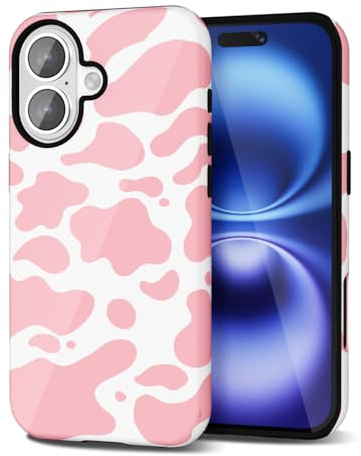 Svanove Cow Print Phone Case for iPhone 16, Girly Cute Cow Case for Women Girls, Luxury Trendy Retro Cool Animal Print Design, Aesthetic Pattern Y2k Hard Shell Plastic Cover, Pink