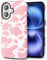Svanove Cow Print Phone Case for iPhone 16 Case Girly Trendy Pattern, Retro Cool Animal Print, Luxury Cute Case for Women Girl, Glossy Aesthetic Y2k Hard Shell Plastic Slim Cover, Pink