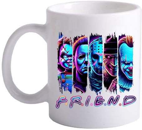 Horror Movie Friends Mug Halloween Nightmare On Elm Street Friday 13th Texas Chainsaw Massacre Childs Play Chuck 80s Movie Memorabilia Mug v46