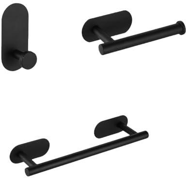 Badezimmer-Zubehör-Sets ohne Bohren, schwarz, Handtuchhalter, Stange, Ring, Bademantel, Kleiderhaken, Hardware, 1