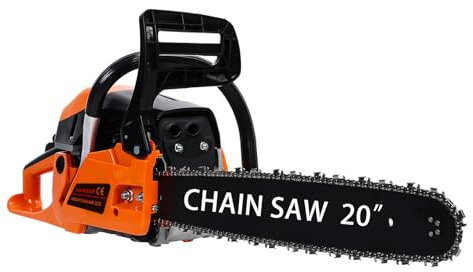 20 Petrol Chainsaw, 58CC 2-Stroke Engine Chainsaw Petrol, Handheld Cordless Chain Saw, High-Power Chainsaw for Wood Cutting and Tree Trimming (Orange)