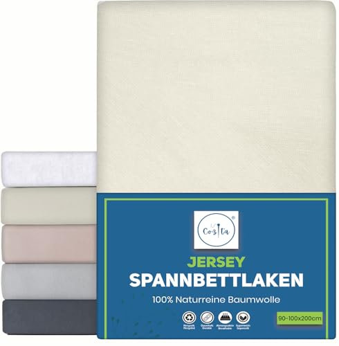 Cozita Basics Spannbettlaken 90x200cm - 100% Baumwoll Jersey Bettlaken, Öko-Tex Zertifiziert, bis 25 cm Matratzenhöhe – Natur