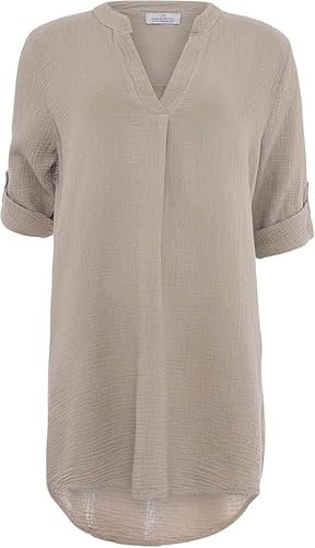 Zwillingsherz Musselin Longbluse aus 100% Baumwolle mit V-Ausschnitt – Hochwertige Tunika für Damen Frauen Mädchen - Sommerbluse Freizeitkleid Strandkleid - Locker luftig perfekt für Frühling Sommer