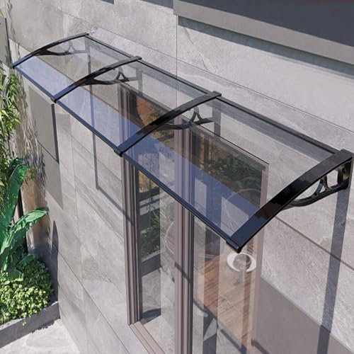 Aluminum Bracket Polycarbonate Overhang Awning for Sun Shutter UV Rain Snow Protection (100x120cm) Modern Quiet Self Cleaning Front Door/Window Canopy