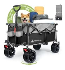 HIKENTURE - Carrellino pieghevole da 135 l, portata: 150 kg, con pneumatici larghi, con freni, carrello per la spesa, colore nero e grigio