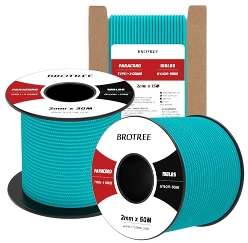 Paracord 2mm 15M 100% Nylon Seil mit 3 Kern Schnur für Outdoor, Armband, Hundeleine - Bruchlast 90kg (Türkis)