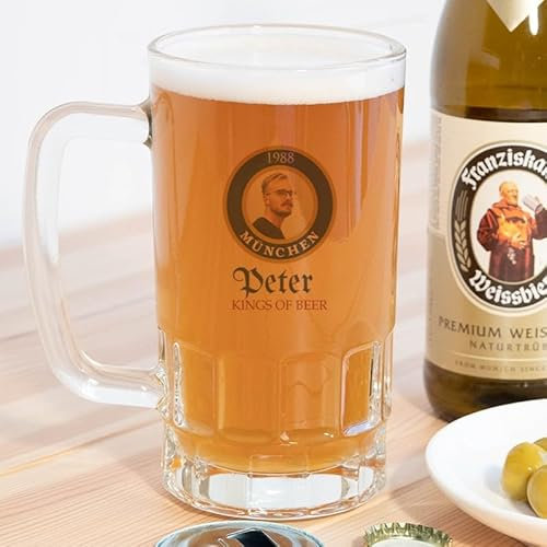 Wanapix | Chope à Bière Transparente Personnalisée avec Nom et Texte | Verre Transparent | 500 ml | Passe au Lave-vaisselle | German