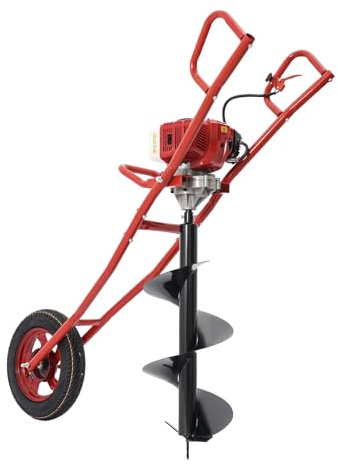 TTISJHK Pfostenlochbohrer Benzin 52CC, 1,46KW Erdlochbohrer mit Schneckenbohrer, 1L Tank, luftgekühlt, tragbar & robust, ideal für Garten, Zaunpfosten, Bäume, Bauprojekte, Rot