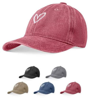 Decorie Basecap Damen Kappe mit Vintage Herz-Stickerei Verstellbare Schildkappe aus Baumwolle für Sommer