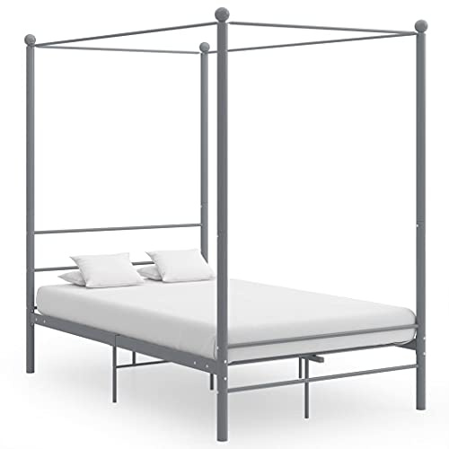 Holamys Himmelbett Grau Metall 140x200 cm, Elegantes Plattformbett mit Lattenrost, Robustes Bettgestell für Schlafzimmer, Pulverbeschichtet, Langlebiges Möbelstück