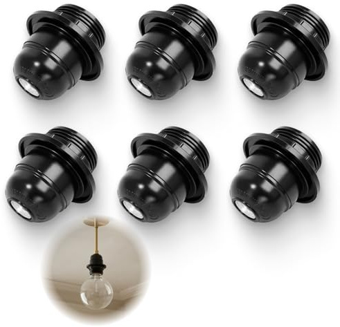 6 PCS DouilleE27, Supports Ampoule E27 Noirs en Plastique, Support d’ampoule E27, Douille lampe E27 noir, Interrupteur Lampe de Chevet Noir, pour lampe de chevet, suspension, plafonnier et DIY