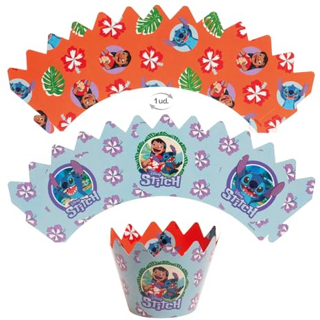 dekora - Cupcake Deko Set Stitch für Kindergeburtstag | Reversibel und wiederverwendbar, dekorativ für fertige Muffins und Cupcakes; nicht zum Backen geeignet.