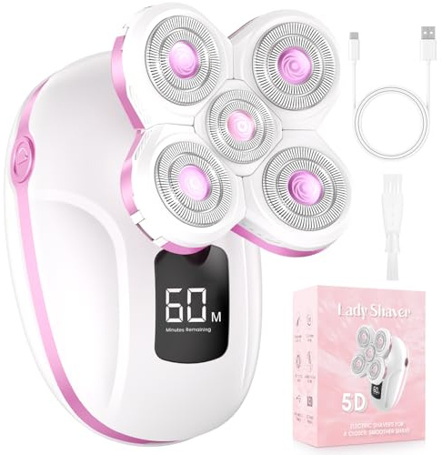 Electric Razors for Women, Rechargeable Rotary Painless Shaver for Legs Bikini Facial Hair Removal, Body Wet/Dry Razor Water Resistant Grooming Kit, Cordless Womens Trimmer for Grooming (Pink)