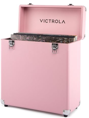 Victrola Collector II (2026 Model) – Vinyl Record Storage Case – Hold 30+ Vinyl Turntable Records, Heavy-Duty Hardware, Soft Interior Lining, Portable with Carry Handle (Pink)