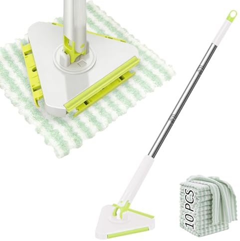 VOIDHUES Lazy Mop for Cleaning Floors Mop With Pressure Clamping System Mini Mops to Wash by Hand one-Touch Replacement 10 dry Sweeping Cloths, Suitable for Kitchens, Walls and Windows(triangle)