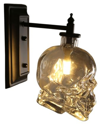 Industrielle Wandleuchte Totenkopf Mit Klarglas – G9 LED Fassung – Vintage Wandlampe Für Schlafzimmer, Loft, Flur – Halloween Deko