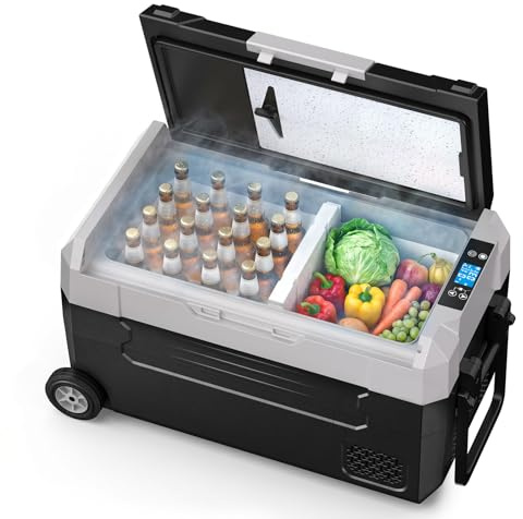 Kompressor Kühlbox Dual-Zone (-20°C bis +20°C), elektrisch für 12V/24V/230V – mit Rollen, Trennwand & Schneidebrett – ideal für Camping, Auto, LKW, Wohnmobil,35L/45L/55L