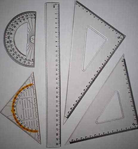 Lulizzie Office Essentials 5-teiliges Lineal-Set: Lineal, Dreieck, Geo, Dreieck, Halbkreis aus transparentem Kunststoff, 30 cm