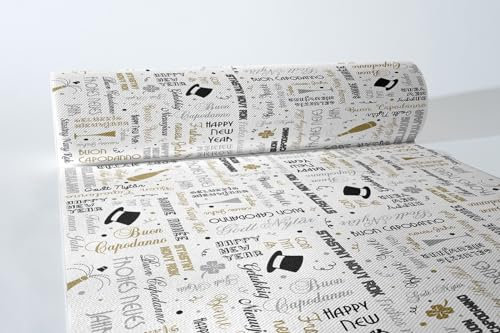 Sovie HORECA Silvestertischläufer BONNE ANNÈE aus Linclass® Airlaid, Silvester Einweg Tischläufer stoffähnlich, ideal für Neujahr & Silvesterfeiern, 40 cm x 24 m, 1 Stück
