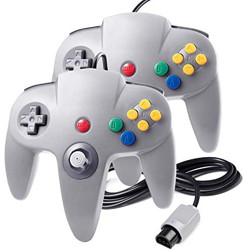 suily 2 Pack Game controller Wired Gamepad Joystick für N64 Konsole N64 System, Grau