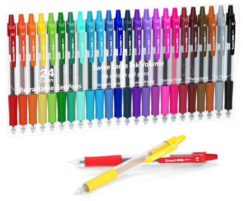 Lineon Coloured Gel Pens, 24 Colours Retractable Gel Pens with Grip, 0.7mm Medium Point Smooth Writing Gel Ink Pens for Adults and Kids Writing Journal Notebook Planner, Office and School Supplies