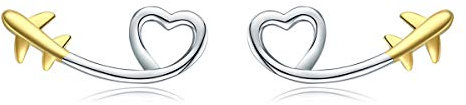 NEWL Pendientes de tuerca de plata de ley 925 con forma de corazón, aretes largos para niñas, regalos coreanos, Plata de ley, Circonia cúbica