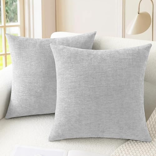 CaliTime Gemütliche Nackenrolle-Kissenbezüge für Couch, Sofa, Heimdekoration, einfarbig, weiches Chenille, 55 x 55 cm, Mondstrahlgrau, 2 Stück