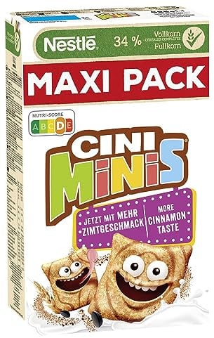 Nestlé Cerealien Nestlé Cini Minis, Zimt Cerealien, 32% vitales Vollkorn, Mit Vitaminen, Calcium und Eisen, Crunchy Knusper Flakes, Maxi Vorratspackung, 1er Pack (1x625g)
