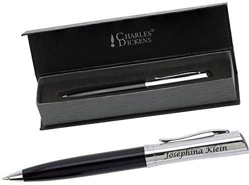 Schmalz® Charles Dickens Metall Kugelschreiber MODERN ART mit Gravur - Eleganter Drehfunktion Schwarze Mine - Geschenk zum Geburtstag mit Geschenk-Etui