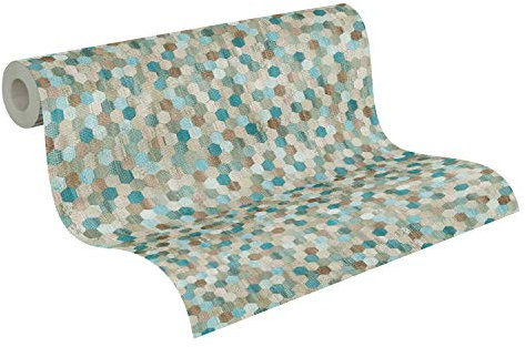 A.S. Création Vliestapete Asian Fusion geometrische Tapete 10,05 m x 0,53 m blau grün braun Made in Germany 374632 37463-2