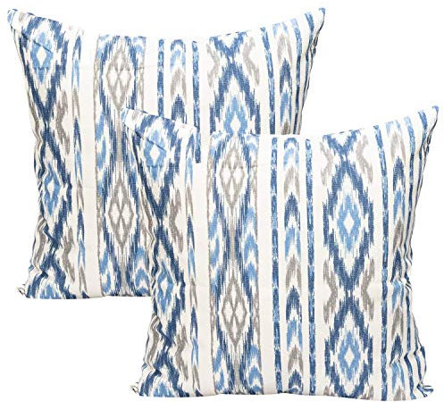 TRESMESTRES Sofa Kissenbezüge - Mediterranes, Bunt, Ikat - Bett Kissenhüllen Set 2er - Deko Kissenbezüge 60x60 cm - Himmelblau