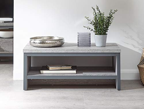 GFW Boston Simple Coffee Table Grey With Distressed Finish For Living Room, With Lower Storage Shelf For Books, TV Accessories & Magazine, Engineered Wood, Grey, H-35.8cm x W-86cm x D-48cm