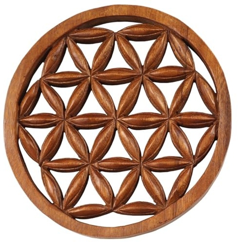 Oriental Galerie Wandbild Lotus Relief Blüten Blumen Mandala Asien Deko Soar Holz ca. 20 cm