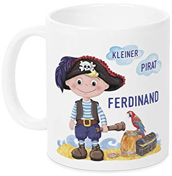 GRAZDesign Kindertasse mit Namen, Tasse Kinder, personalisierte für Junge Trinkbecher Kindergeschirr Kinder Becher Schwarz, Keramik BPA-frei, 330ml Motiv Kleiner Pirat