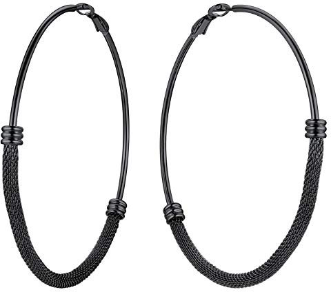 U7 80mm große Runde Ohrringe für Damen Mädchen Edelstahl Geflechtrohr Design Creolen schwarze Hoop Ohrringe Hoop Earrings trendige Kreolen Ohr Schmuck Accessoire
