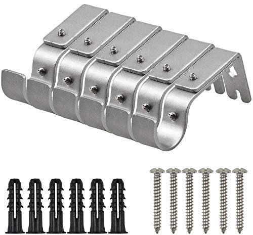 6 Stück Verstellbare Wandhalterung, Schwerlast Vorhangstange Halterung, Metall Gardinenstange Halterung, Vorhangzubehör mit 6 Schrauben Bohren für Gardinen Duschstange Kleiderstange (Silber)