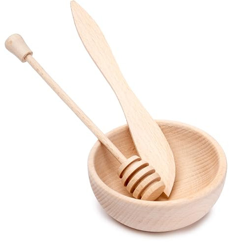 EVERYJOY Servierbesteck für Honig Honiglöffel mit Holzschale und Messer (Braun, Set 1)