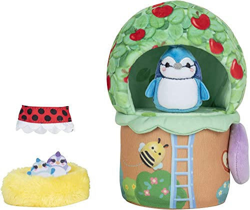 Squishville SQM0209 Deluxe TipTop Enthält 5,1 cm Babs The Blue Jay Plüsch, Marienkäferkleid, Vogelnest und Baumhaus Spielszene – Spielzeug für Kinder, Mehrfarbig