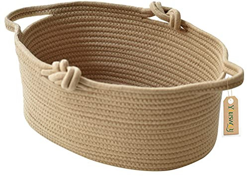 Yiuswoy Baumwollseil Gewebter Aufbewahrungskorb Natürlich Baumwollseilkorb Deko Korb mit Griffen Organizer für Wohnzimmer, Kinderzimmer, Spielzeug, Baby Accessoires (Khaki)