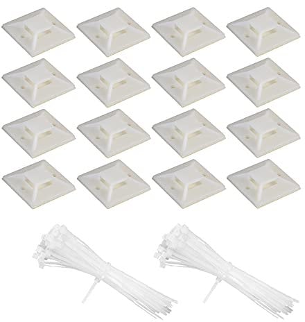100 Pcs Self Adhesive Tie Wraps Base Holder Sticky Pads Cable Organizer Cable Ties Adheasive Mounts for DIY, Home,Office, Workshop(Take a length of 100 mm, install the base width 2 cm)