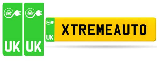 Xtremeauto UK Green Electric Vehicle/EV Car Number Plate - Vinyl Stickers - UK FLAG - Pack of 2 (Front/Rear)