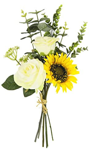 Flair Flower Künstlicher Strauß Sonnenblumen Rosen Eukalyptus Beiwerk Floristik künstliche Blume Kunstblumen Bouquet Seidenblumen Blumenbouquet Blumenstrauß Blumenarrangements Rosenstrauß Bund Bündel