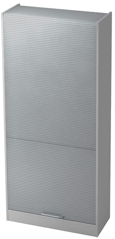 bümö Rollladenschrank in Grau/Silber mit Relinggriff - Vertikal Jalousieschrank 90 cm breit, Aktenschrank abschließbar, Büroschrank für Ordner & Co.